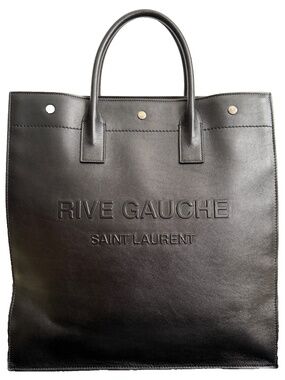 Saint Laurent YSL Rive Gauche Logo Black Calf Leather North South Tote Bag NEW